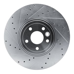 Jaguar XF Brake Rotor (1) - Front Left - R1 Concepts - Drilled & Slotted - Silver - `16-`24